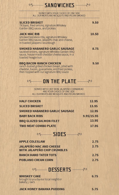 The Whiskey Garden Fort Worth Texas Food Menu
